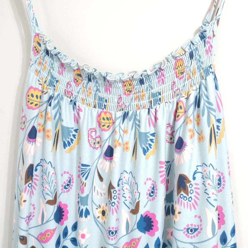 Light Blue Floral Print Spaghetti-Strap Pajama Dress - Picture 3 of 4